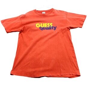 Vintage Guess Shirt Mens Large Orange GUESS Quality Graphic Tee Logo USA 90s